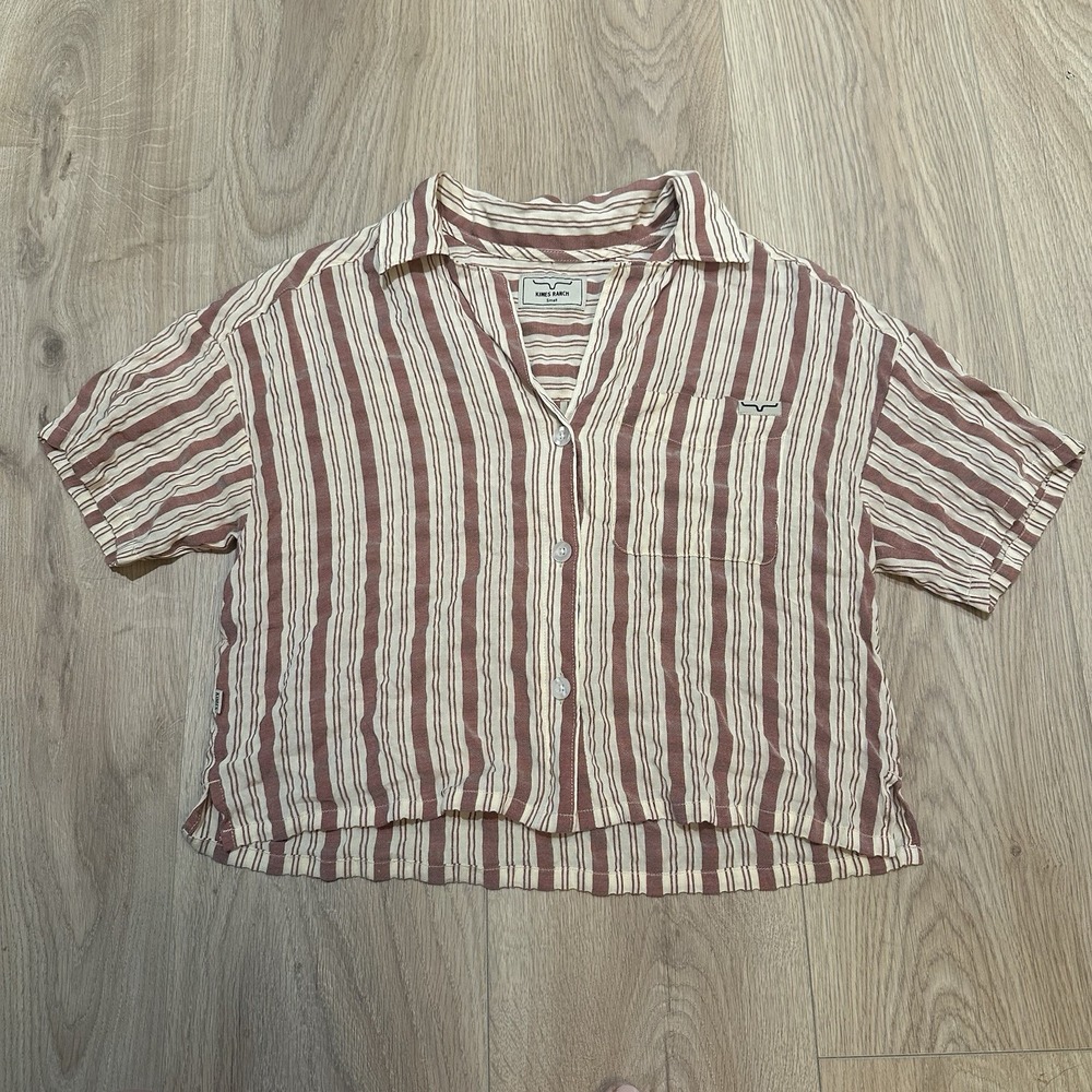 Kimes Ranch Ferris Crop Button Down Shirt. Striped Size Small EUC Western